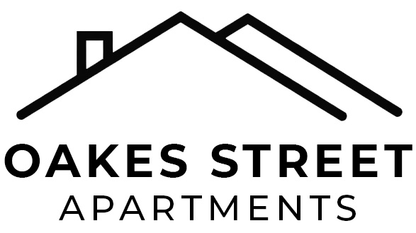 A black and white image of a house with the words "Oakes Street Apartments" written underneath.
