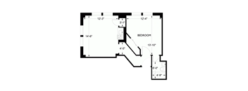 A black and white image of a floor plan for a bedroom.