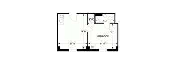 A floor plan of a bedroom with dimensions of each part.