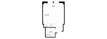 A floor plan of a room with dimensions and furniture layout.