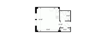A floor plan of a room with dimensions written on it.