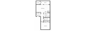 A floor plan of a home with a living room, dining room, kitchen, bathroom, and bedroom.