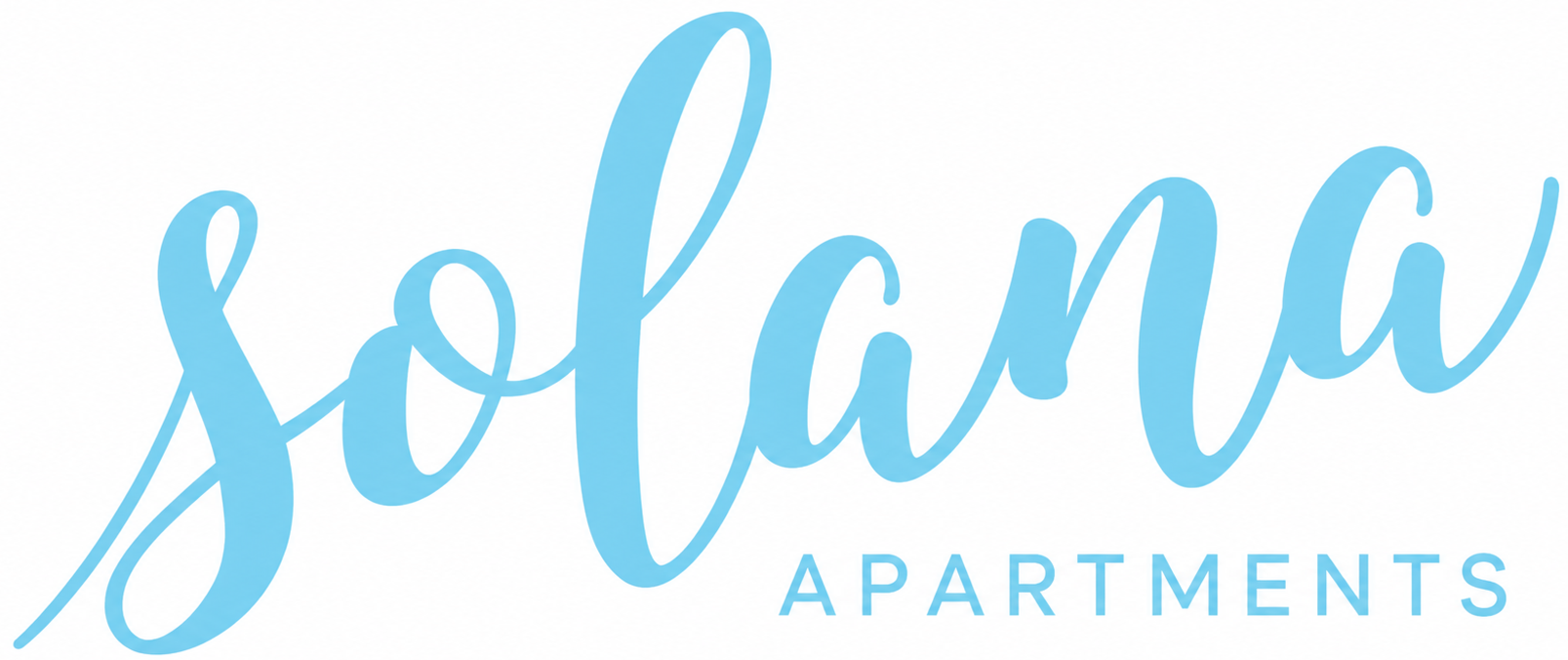 A logo for Solana Apartments with a cursive font in a light blue color.