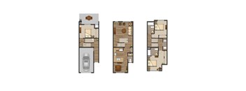 Three different house floor plans are shown.