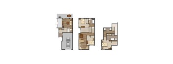Three different house floor plans are shown.