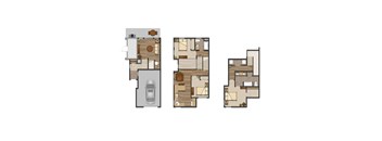 Three different house floor plans are shown.