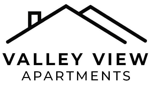 A black and white logo for Valley View Apartments.