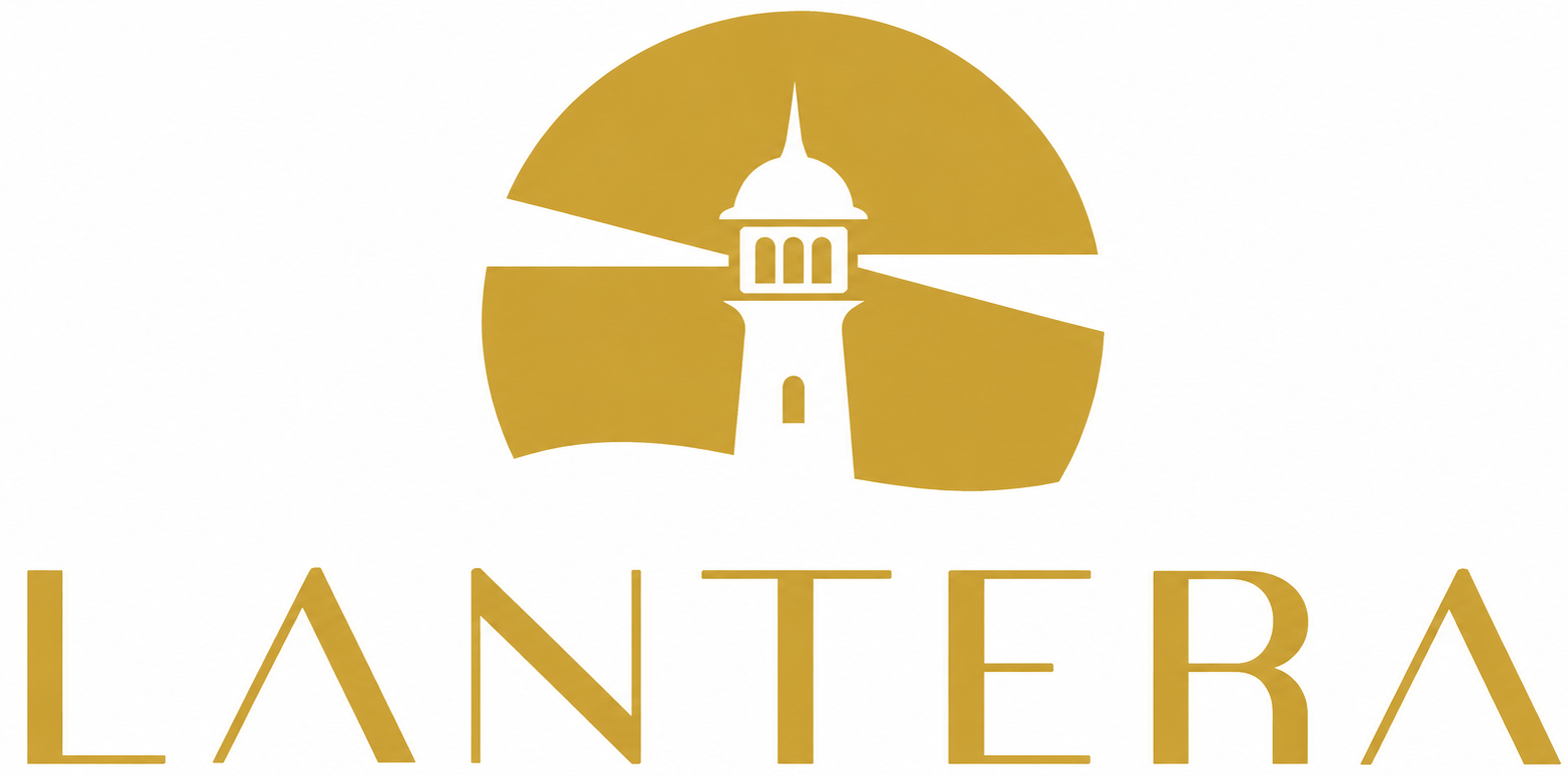 A logo with a tower and the word "LANTERA" in gold.