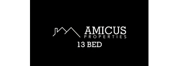 A black background with white text that reads "AMICUS PROPERTIES 13 BED".