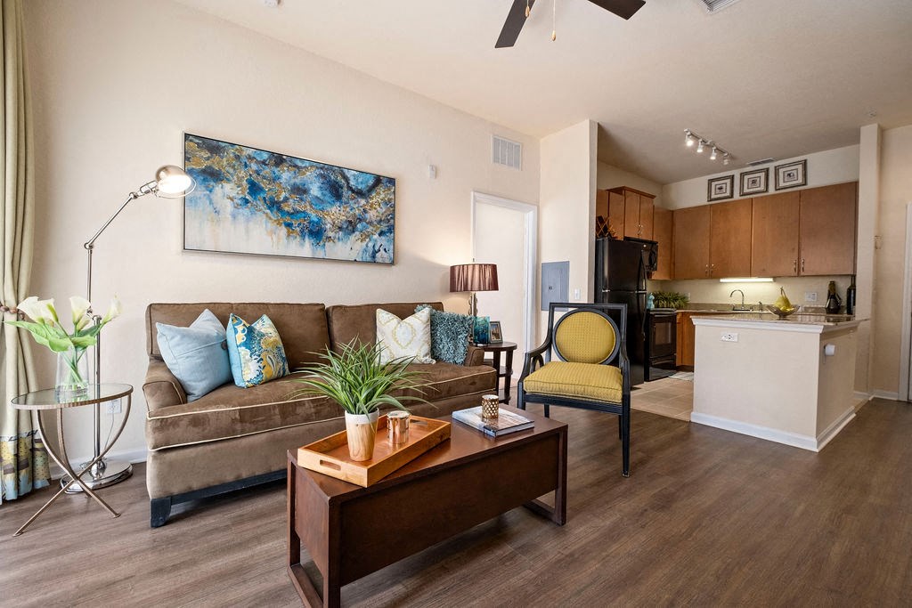 a living room with a couch and a table