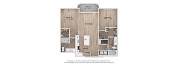 A floor plan of a home with three bedrooms and a living room.