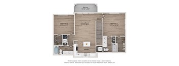 A floor plan of a house with a balcony and three bedrooms.