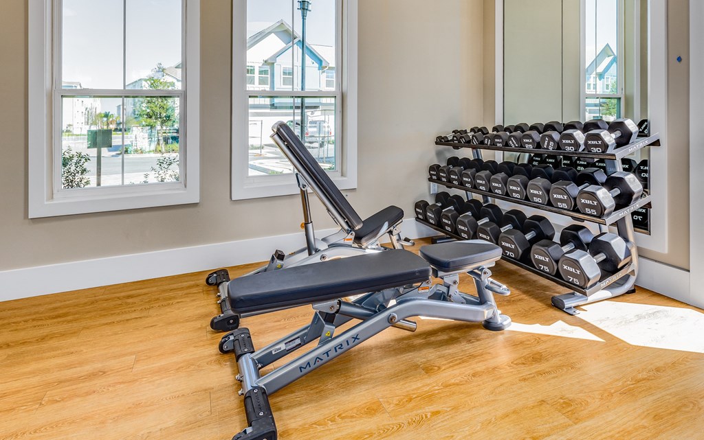 the residence on lamar apartment homes fitness room with weights