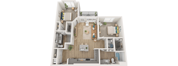 a 3d floor plan of a house with a bedroom and a living room