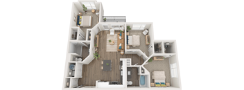 a 2 bedroom floor plan with a bathroom and a living room