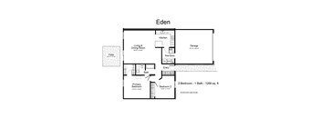 A black and white image of a floor plan for a home named Eden.