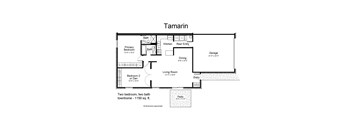 A floor plan of a house named Tamarin with two bedrooms and a living room.