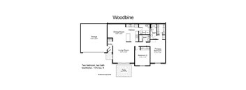 A floor plan of a two bedroom, two bath townhome.