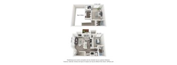 A floor plan of a two-bedroom apartment with a living room, kitchen, and bathroom.