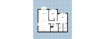A blueprint of a house layout with labeled rooms.