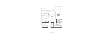 A black and white floor plan of a 39-plex apartment.