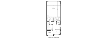 A drawing of a first floor plan of a 6-plex apartment building.