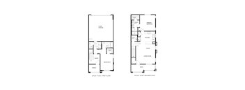 A floor plan of a two-story house with a garage and a deck.