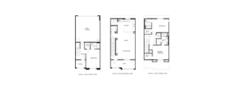 Three floor plans for a 6-plex apartment building.