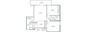 A floor plan of a 2 bedroom 1 bath home with a living area of 13'-4"x16'-7".