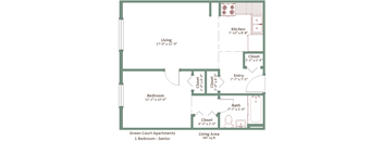 Green Court  Apartments 1 Bedrrom Floorplan