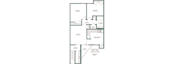 A floor plan of a house with two bedrooms, a living room, a kitchen/dining area, a bath, a hall, a utility room, and a deck.