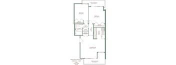 A floor plan of apartment layout with two bedrooms, a living area, and a balcony.