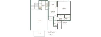 A floor plan of a one bedroom apartment in Loomis Hills Apartments.