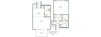 A floor plan of a one bedroom colonial apartment with a living area of 32 sq ft and a balcony.