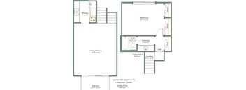A floor plan of a one bedroom apartment in Loomis Hills Apartments.