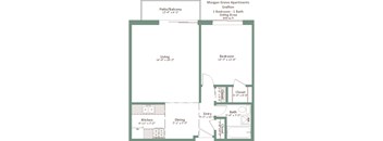 A floor plan for a one bedroom apartment at Morgan Grove Apartments in Grafton.