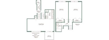 A floor plan of a house with two bedrooms, a living area, a kitchen, a bathroom, a balcony, and an Oklahoma Garden Cypress.