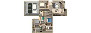 A floor plan of a house with a garage and a separate bedroom.
