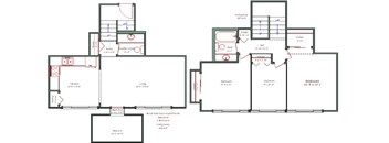 A floor plan of a house with labeled rooms and features.
