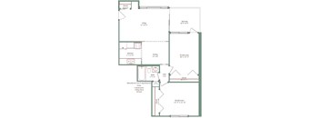 A floor plan of a home with two bedrooms, a living room, a kitchen, a bathroom, and a closet.