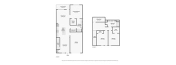 A floor plan of a two-story house with two bedrooms, two bathrooms, a living room, a dining room, a kitchen, a laundry room, and a covered patio.