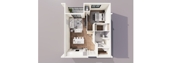A top-down view of a modern apartment layout.