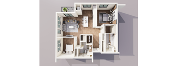 A top-down view of a modern apartment layout.