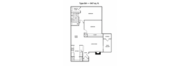 A drawing of a Type B4 - 947 sq. ft. floor plan.