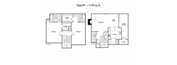 A floor plan for a Type B7, 1,159 sq. ft. property is displayed.