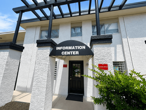 Apartment building with information center located at the pointe apartments in Pasadena, Tx