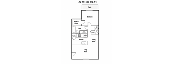 A drawing of a floor plan for a 2 bedroom apartment.