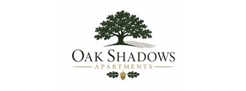 A logo for Oak Shadows Apartments featuring a tree and acorns.