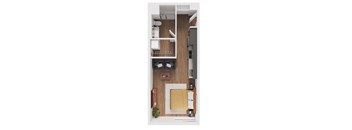 A top down view of a kitchen with a sink and a counter.