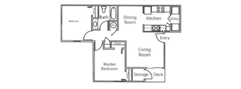 A floor plan of a house with a living room, dining room, kitchen, and multiple bedrooms.